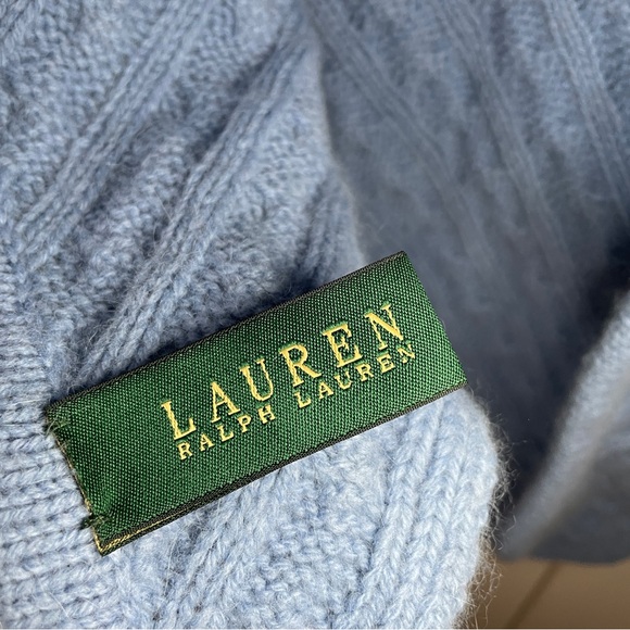 Ralph Lauren Blue Knit Poncho with Pom Poms - Picture 3 of 6